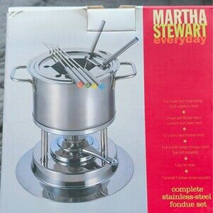 Martha Stewart Everyday Stainless Steel Fondue Set 2 qt w/ Forks Pot Burner